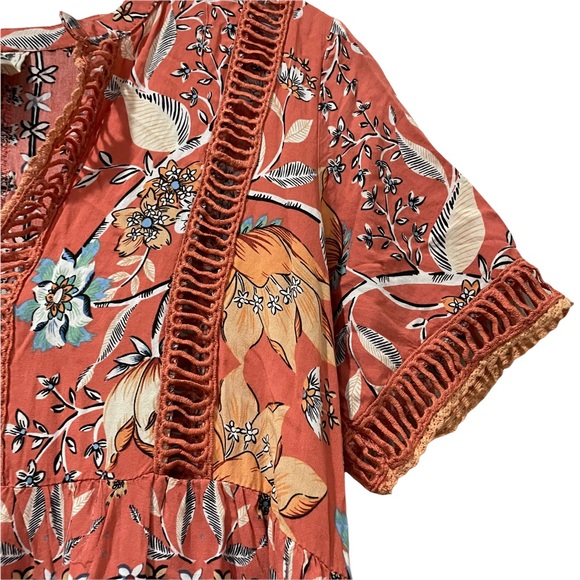 Anthropologie Jaase Small Oversized Floral Boho Flowy Hippie Dress Coral 173 - Picture 3 of 6